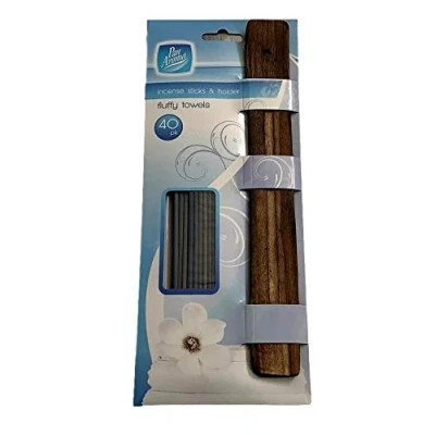 Image of Pan Aroma 40 Incense Sticks with Ash Catcher Wooden Holder (Fluffy Towels)