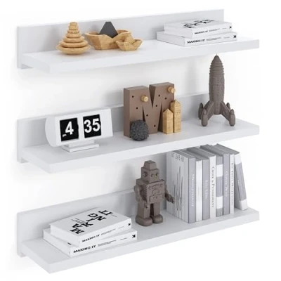 Image of ComfortCove Floating Shelves 39cm, Wall Mounted Shelf, 3 White Screw Mounted, Hanging Set of for Bedroom, Bathroom, Living Room, Kitchen, Home Office.