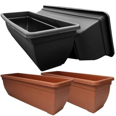 Image of STORM TRADING GROUP Bellpot Trough Winchester Plastic Plant Pot Rectangle Flower Planter For Home, Windows, Gardens, Patio, Greenhouses &amp; Balconies (4, Black/Ebony)
