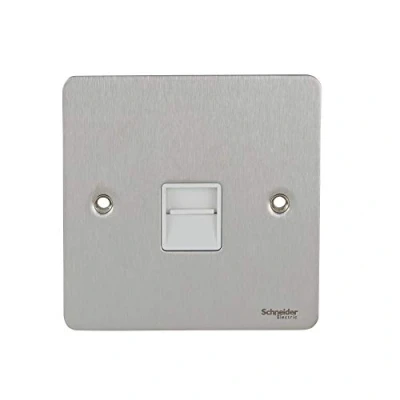 Image of Schneider Electric Ultimate Flat Plate Single Telephone Socket, Secondary, GU7262WSS, Stainless Steel with White Insert