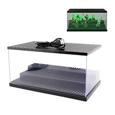 Image of Display Case for Minifigures Brick Building Block, Built in Color Changing Light, Acrylic Minifigure Storage Lego Minifigures, 3 Layers (Black)