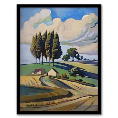 Image of Artery8 Cotswolds Windy Day Countryside English Landscape Living Room Artwork Framed Wall Art Print A4
