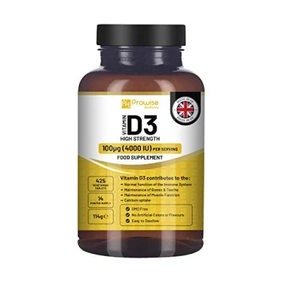 Image of Vitamin D3 4000 IU High Strength I 425 Vegetarian Tablets (14 Months Supply) Easy Swallow Supplement for Immune Support, Calcium Boost, Bone &amp; Muscle D Made in the UK by Prowise