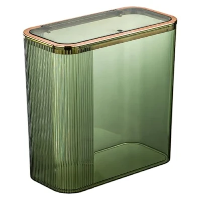 Image of Green Bathroom Trash Can Transparent With Lid, 12.2x6.1x11.8 Inch Garbage Can, Space Saving For Bedroom, Kitchen, Office, Craft Room