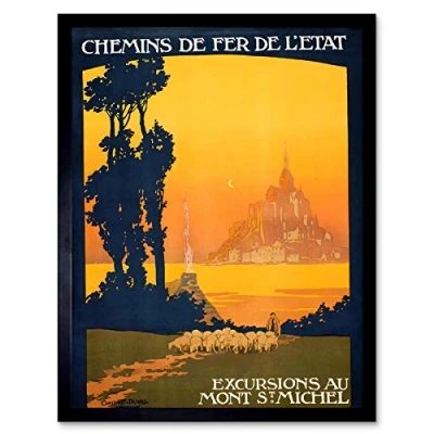 Image of Wee Blue Coo Travel Tourism Mont St Michel Ed City Island France Art Print Framed Poster Wall Decor 12X16 Inch