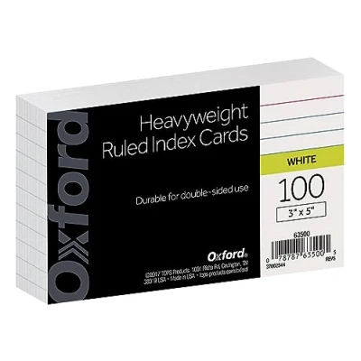 Image of Oxford Heavyweight Ruled Index Cards, 3&quot; x 5&quot;, White, 100 Per Pack (63500)