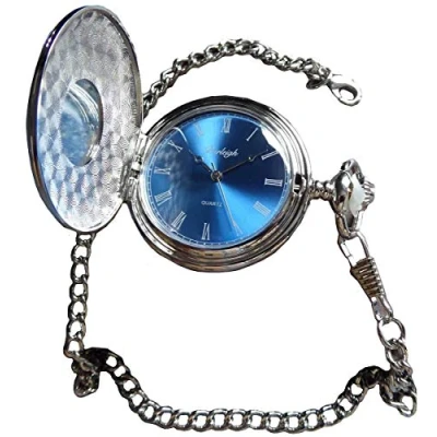 Image of Burleigh Mens Half Hunter Pocket Watch Silver/Blue