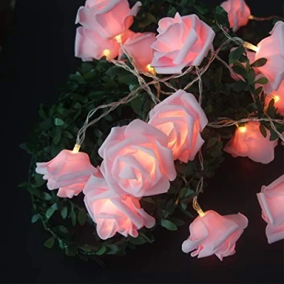 Image of Fantes LED Rose Flower String Lights Battery Operated for Wedding Home Party Birthday Festival Indoor Outdoor Decorations Diameter 6cm (Pink, 6.6ft 20LED)