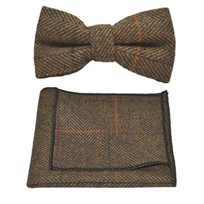 Image of King &amp; Priory Dijon Herringbone Check Bow Tie Pocket Square Set