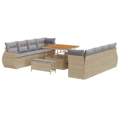 Image of vidaXL 11 Piece Garden Sofa Set with Cushions Beige Poly Rattan Acacia