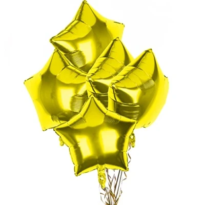 Image of Pack of 5 Gold Star Balloons, 18 Inches Shape Foil Balloons Helium for Valentines Engagement Bridal Shower Graduation Baby Wedding Anniversary Birthday Party Decorations