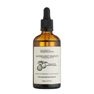 Image of Read The Label Bergamot &amp; Grosso Lavender Water Closet Droplets with 100% Pure Essential Oils Bergamot, Geranium, Ylang Purifies Freshens Bathroom 100ml