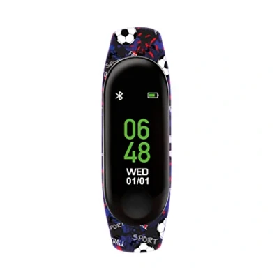Image of Tikkers Series 1 Printed Black Football Silicone Strap Activity tracker with colour touch screen and up to 7 day battery life TKS01 0006