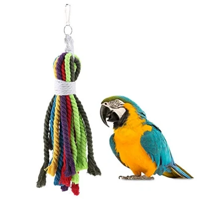 Image of Parrot Chew Toy, Colorful Cotton Rope Toy Bird Preening Grooming Ropes for Macaw African Greys Budgies Parakeet Cockatiels Cockatoo Conure Lovebird Finch