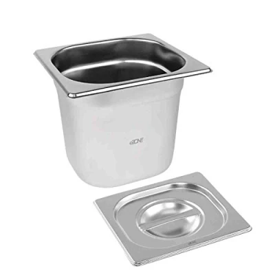Image of Gastronorm &amp; Lid 1/6 Sixth Stainless Steel Bain Marie Food Container Pan 150mm