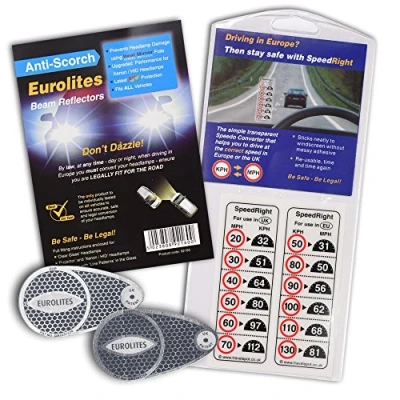 Image of Family Motoring &amp; Leisure Anti Scorch Eurolites Headlamp Beam Adaptors Headlight Converters + Speed Right Sticker