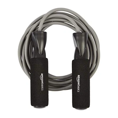 Image of Amazon Basics Adjustable Length Jump Rope with Handles for Workout, 3 m, Grey