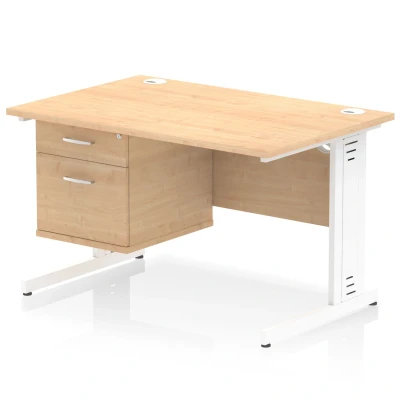 Image of Impulse 1200x800 Desk Maple White Cable Managed Leg + Fixed Pedestal
