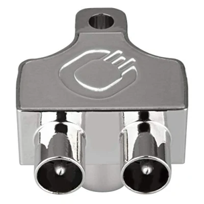 Image of Oehlbach antenna SP12 splitter, shielded metal housing, two device splitter for TV/radio, coaxial coupling to plug, DVB T2 C2 HDTV UHD, silver, 17218 C1 40