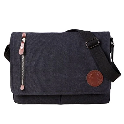 Image of Vintage Canvas Satchel Messenger Bag Travel Shoulder Laptop Bags Bookbag (Black)