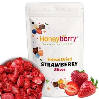 Image of Freeze Dried Strawberry Slices 150g 100% Natural Healthy Dry Perfect for Snacking, as Cake Decorations and Cocktail Garnish Dehydrated from Frozen Berry Fruits Drinks Snack