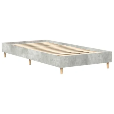 Image of vidaXL Concrete Grey Bed Frame Single Wood for Bedroom Minimalist Design, 90x200 cm, Concrete/Wood