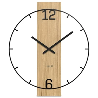 Image of Cander Berlin Einar XXL Vintage Wall Clock Silent 50 cm Metal Wood Oak Veneer No Ticking Large Modern Black Living Room Kitchen