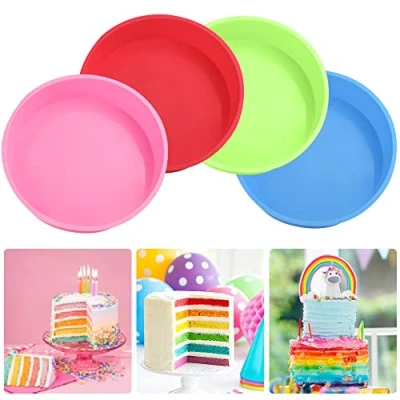 Image of OTTYMO 4Pcs Silicone Cake Tins for Baking 8inch Round Moulds Non Stick &amp; Quick Release Pan Tray Layer Cake, Cheesecake, Rainbow and Chiffon