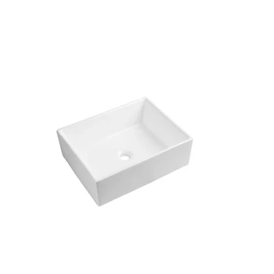 Image of iBathUK Esna Rectangular Countertop Basin, Compact Wash Basin Bathroom Sink, Ceramic Vessel Bowl Vanity Sink 480x390x160mm, White