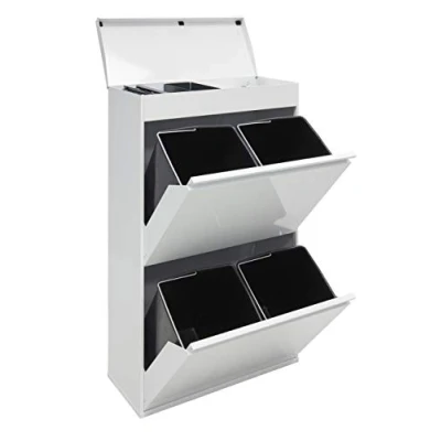 Image of Arregui 4 Cube Steel Waste and Recycling Bin Multi Purpose Top Tray, White, 97.5 x 58.6 24.4 cm
