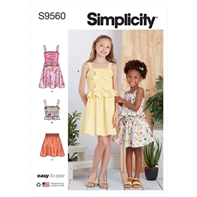 Image of Simplicity SS9560K5 Children&#039;s and Girls&#039; Dress, Top Skirt K5 7 8 10 12 14
