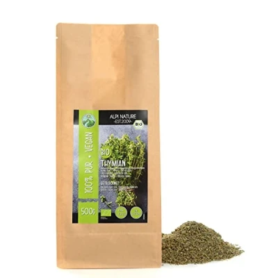 Image of Dried organic thyme (500g, 1.1lb), rubbed from controlled cultivation, 100% pure and natural for the preparation of spice mixtures tea