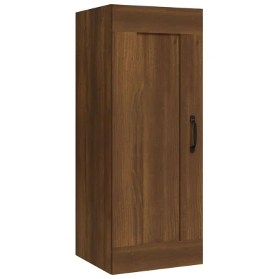 Image of vidaXL Hanging Cabinet with Single Door, Floating Design, Engineered Wood, Brown Oak, Ideal for Living Room, Bedroom, Utility Easy Assembly, 35x34x90 cm