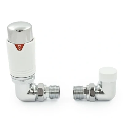 Image of Thermostatic Radiator Valve Chrome &amp; White Corner TRV Style (Chrome White)