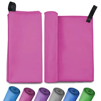 Image of Invool Microfiber Towel, Quick Dry Lightweight Towel in 6 Colours, Super Absorbent and Fast Drying Camping for Travel, Sports, Camping, Gym, Beach, Vacation (XL 90cm x 180cm, Pink)