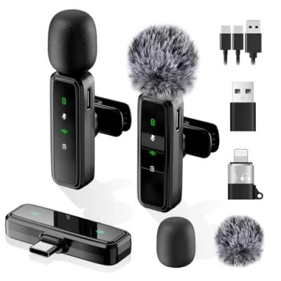 Image of Home X Wireless Lavalier Microphone for iPhone, iPad, Android Phone, 2 Pack Mini with Noise Cancellation, Clip On Mic Lapel USB C Video Recording Vlog Interview TikTok YouTube