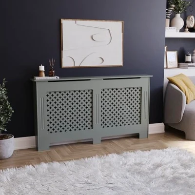 Image of Vida Designs Oxford Radiator Cover Grey Traditional Painted MDF Cabinet, Large (H: 82 / W: 152 D: 19 cm)