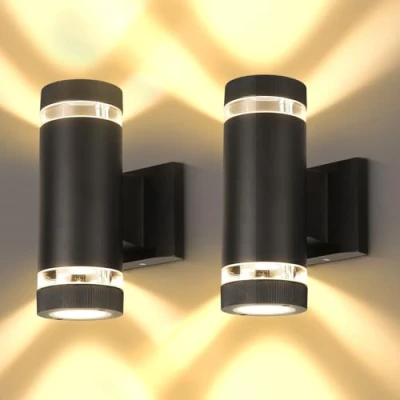 Image of CANMEIJA Outdoor Wall Lights Up Down Outside Mains Powered Ip44 Waterproof Round Black 3000k Gu 10 Front Door Suitable For Indoors, Outdoors, Corridors, Gardens 2 PCS