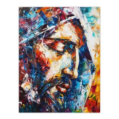Image of Artery8 Jesus Face Portrait Religious Painting Living Room Large Wall Art Poster Print Thick Paper 18X24 Inch