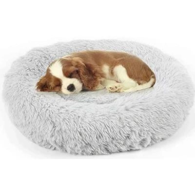 Image of Enjamoy Plush Donut Dog Bed, Calming Round Cat Bed Soft and Fluffy Cuddler Pet Cushion Self Warming Puppy Beds Machine Washable, Grey 60cm