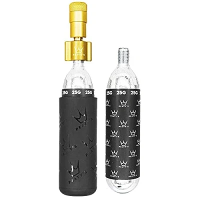 Image of Peaty&#039;s Holeshot CO2 Tyre Inflator Kit 25g Premium Unique Compact Straight Line Design for Maximum Airflow &amp; Rapid Inflation, Mountain Bike 2x25g Freeze Protector Sleeve, MTB (25g), Gold