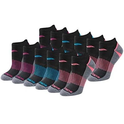 Image of Saucony Women&#039;s Selective Cushion Performance No Show Athletic Sport (6 &amp; 12 Pairs) Socks, Pair Black Asst, 3 8 UK