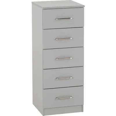 Image of Seconique Dakota 5 Drawer Narrow, Slim Chest in Light Grey