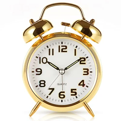 Image of 4 inches Twin Bell Extra Loud Alarm Clock with Backlight,Battery Operated,Silent Non Ticking,for Heavy Sleepers,Bedrooms,Bedside Table,Retro Decorative Desk Clocks. (Golden)