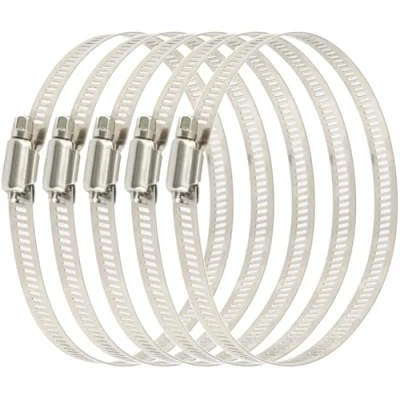 Image of 5 Pcs 3.9 inch/100mm Stainless Hoop Steel Hose Clips Duct Clamps Adjustable Worm Drive Clamp for Inline Fan Hydroponic