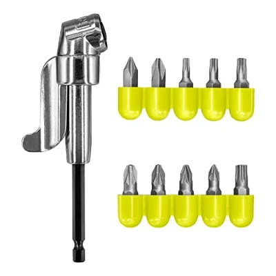 Image of RYOBI RAKRAD11 Right Angle Drill Adapter + Bits (11 piece), Silver