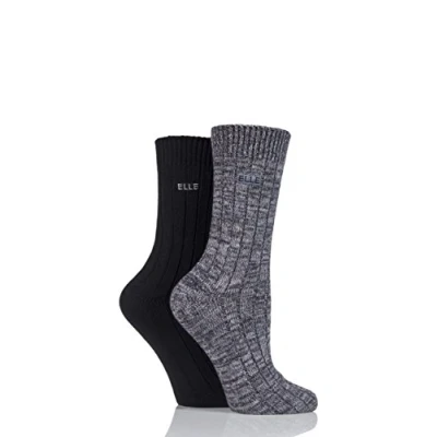 Image of 2 Pair Black Chunky Ribbed Boot Socks Ladies 4 8 Elle