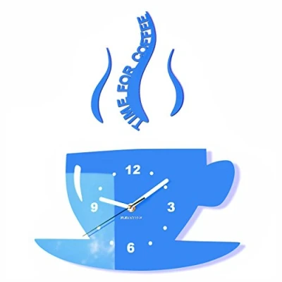 Image of FLEXISTYLE Kitchen wall clock CUP time for coffee (Blue)