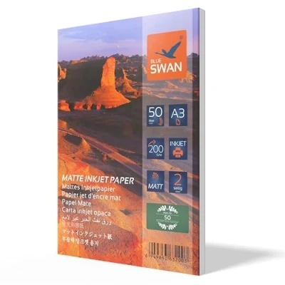 Image of BLUE SWAN A3 Matte Inkjet Photo Paper, Double Sided Finish, 200gsm, 50 Sheets High Color Brightness, Low Reflection