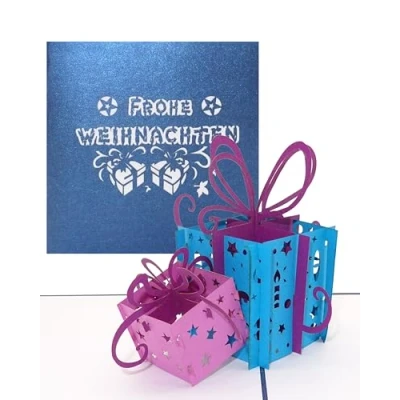 Image of 3D Christmas Card &quot;Geschenke Frohe Weihnachten&quot;, Pop Up with Envelope as Cards, Gift Voucher &amp; Packaging for a Money